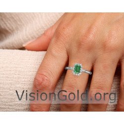 Emerald Cut Engagement Ring With Brilliant Diamonds