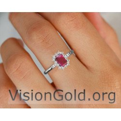 Δαχτυλίδι Ροζέτα Με Ρουμπινι Και Μπριγιάν Διαμάντια|Visiongold®