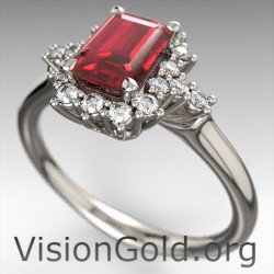 Δαχτυλίδι Ροζέτα Με Ρουμπινι Και Μπριγιάν Διαμάντια|Visiongold®