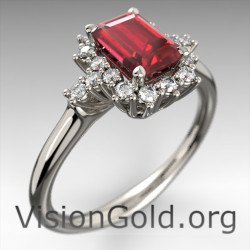 Anillo rosetón con rubíes y diamantes brillantes|Visiongold® Ruby Rings 1200