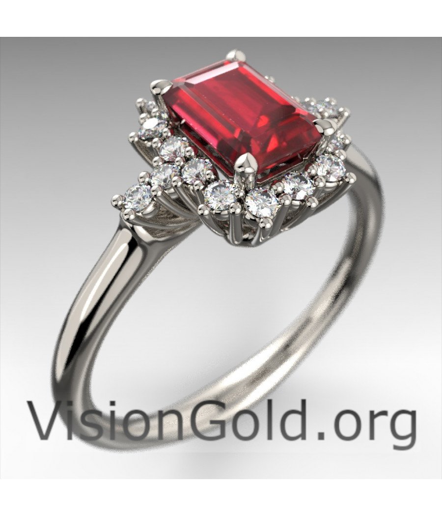 Δαχτυλίδι Ροζέτα Με Ρουμπινι Και Μπριγιάν Διαμάντια|Visiongold®