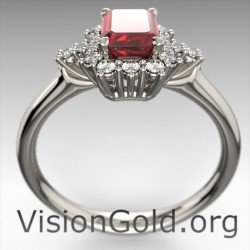Δαχτυλίδι Ροζέτα Με Ρουμπινι Και Μπριγιάν Διαμάντια|Visiongold®