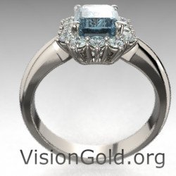 Λευκόχρυσο Δαχτυλίδι Ροζέτα Με Ακουαμαρίνα Και Μπριγιάν