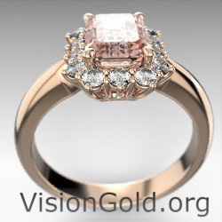 Anillo de roseta de morganita para mujer con diamantes brillantes en oro rosa 1203