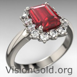 Кольцо-розетка из белого золота с рубином и бриллиантами|Кольца Visiongold® с рубином