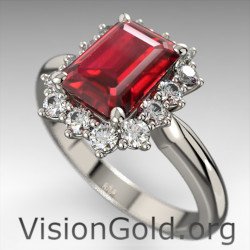 Λευκόχρυσο Δαχτυλίδι Ροζέτα Με Ρουμπίνι Και Μπριγιάν