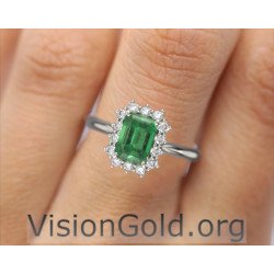 WhiteGold Emerald And Brilliant Diamond Rosette