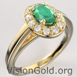 18K Gold Solitaire Ring With 18K Emerald And Brilliant