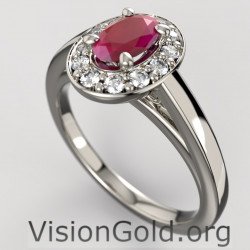 18K Gold Solitaire Ring With Ruby And Brilliant