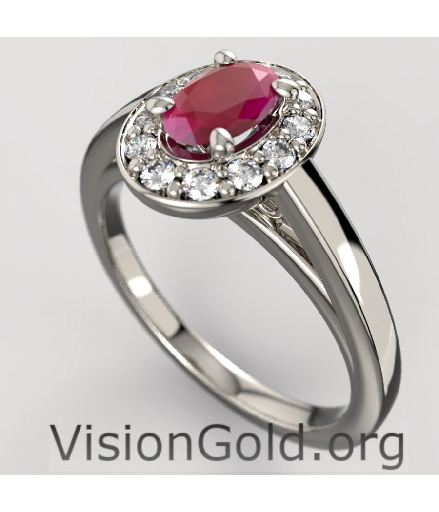 18K Gold Solitaire Ring With Ruby And Brilliant