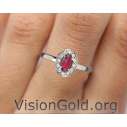 Anillo solitario de oro de 18 quilates con rubí y diamantes brillantes|Visiongold® Ruby Jewelry 1204a