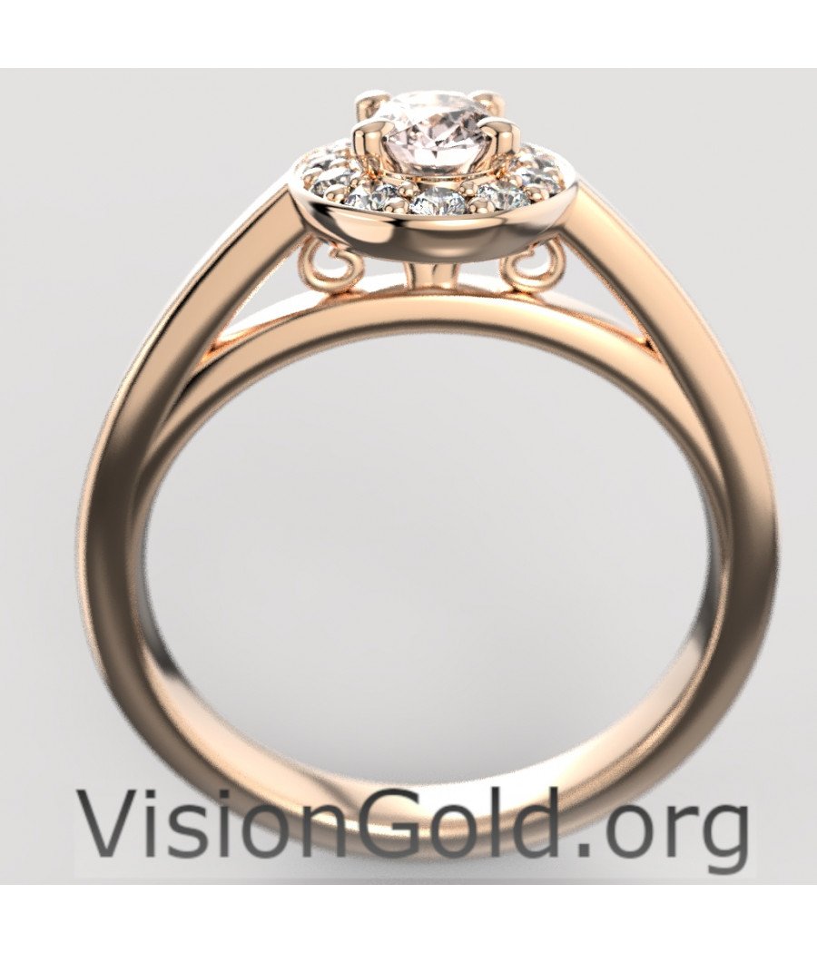 Anillo alternativo de una sola piedra con morganita en oro rosa y diamantes 1204a