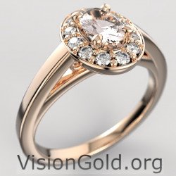 Альтернативное кольцо с одним камнем с морганитом из розового золота и бриллиантов 1204a
