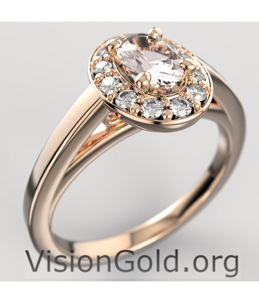 Alternative Engagement Ring With Morganite In Rose Gold And