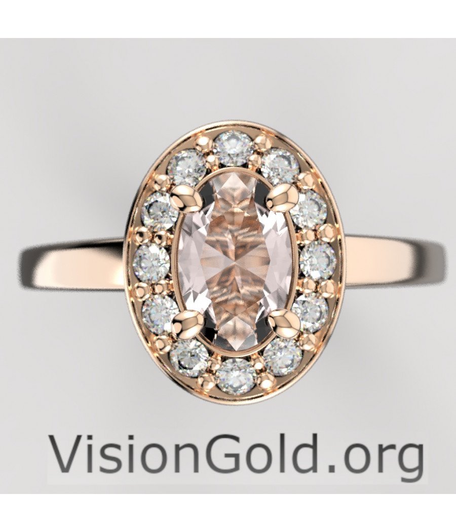 Alternative Engagement Ring With Morganite In Rose Gold And