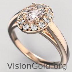 Anillo alternativo de una sola piedra con morganita en oro rosa y diamantes 1204a