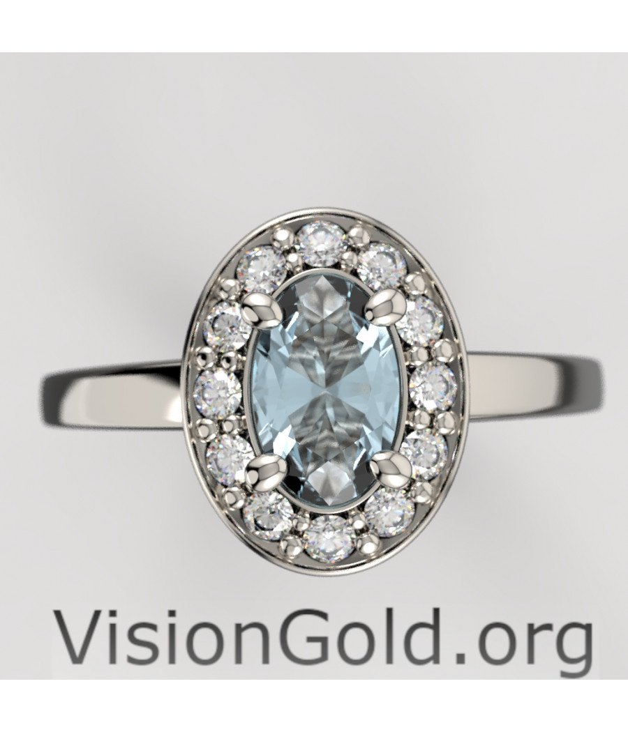 Alternative Engagement Ring With Aquamarine In 18K Gold With
