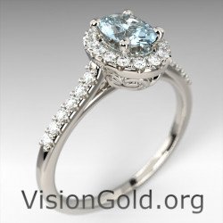Anillo alternativo de aguamarina de una sola piedra con diamantes brillantes|Joyas de aguamarina Visiongold® 1249