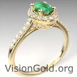 Кольцо с изумрудной розеткой|Изумрудное кольцо с одним камнем 1249