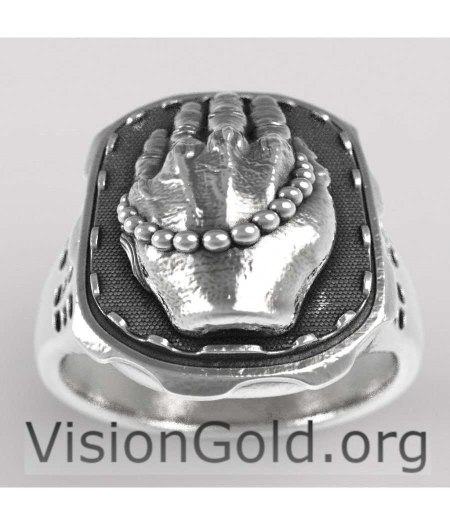 Jewelry Men's Stainless Silver Vintage Praying Hands Ring Black