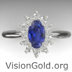 Solitaire Rosette Ring With Sapphire And Brilliant