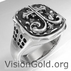 Handmade Unique Silver Christian Cross Ring|Visiongold® Men's