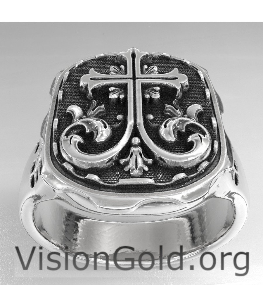 Anillo de cruz cristiana de plata único hecho a mano|Anillos de hombre Visiongold® 0627