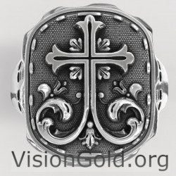 Handmade Unique Silver Christian Cross Ring|Visiongold® Men's