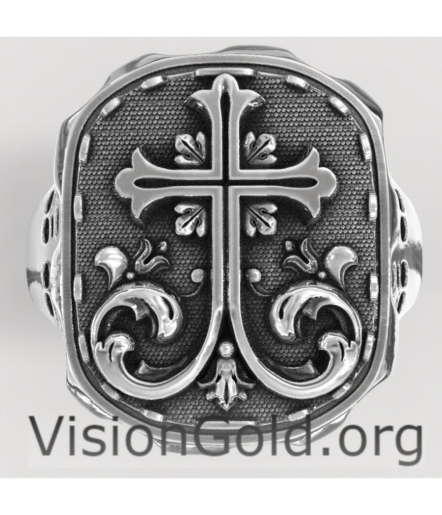 Handmade Unique Silver Christian Cross Ring|Visiongold® Men's