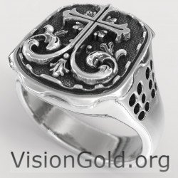 Anillo de cruz cristiana de plata único hecho a mano|Anillos de hombre Visiongold® 0627