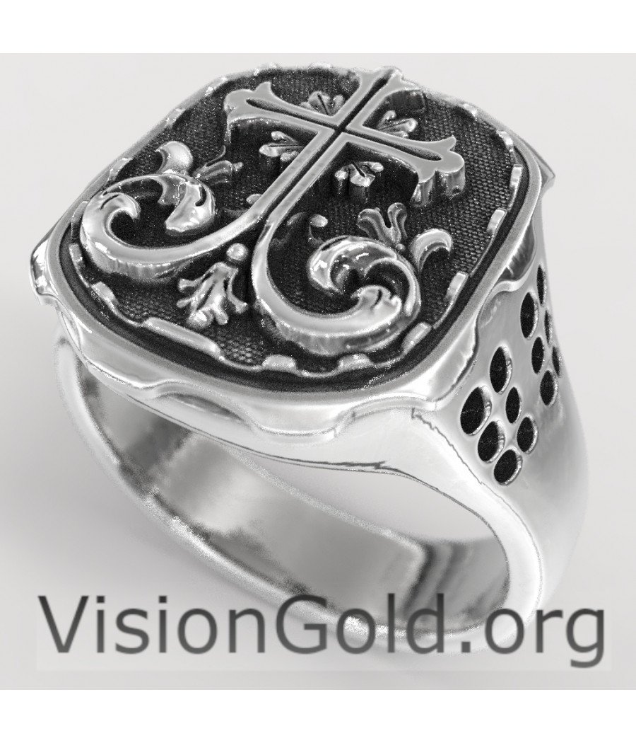 Anillo de cruz cristiana de plata único hecho a mano|Anillos de hombre Visiongold® 0627