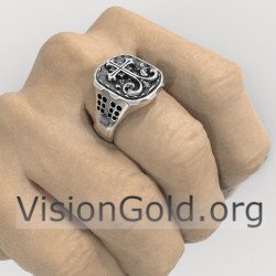 Anillo de cruz cristiana de plata único hecho a mano|Anillos de hombre Visiongold® 0627