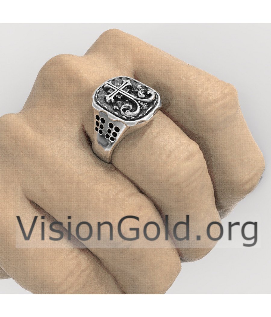 Anillo de cruz cristiana de plata único hecho a mano|Anillos de hombre Visiongold® 0627