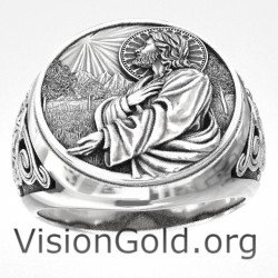 Anillo de plata hecho a mano con Jesucristo-Anillos de hombre con Jesús 0644