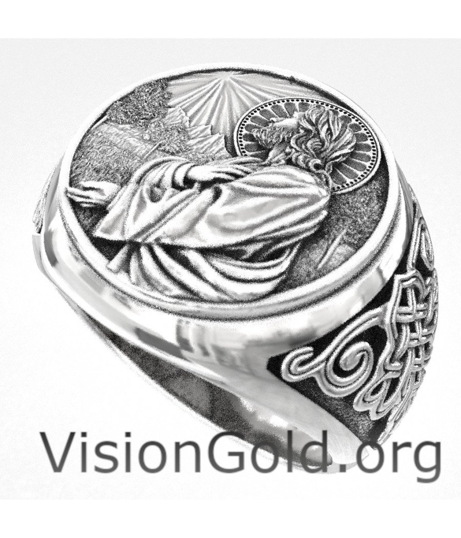 Серебряное кольцо ручной работы с Иисусом Христом - Мужчины
