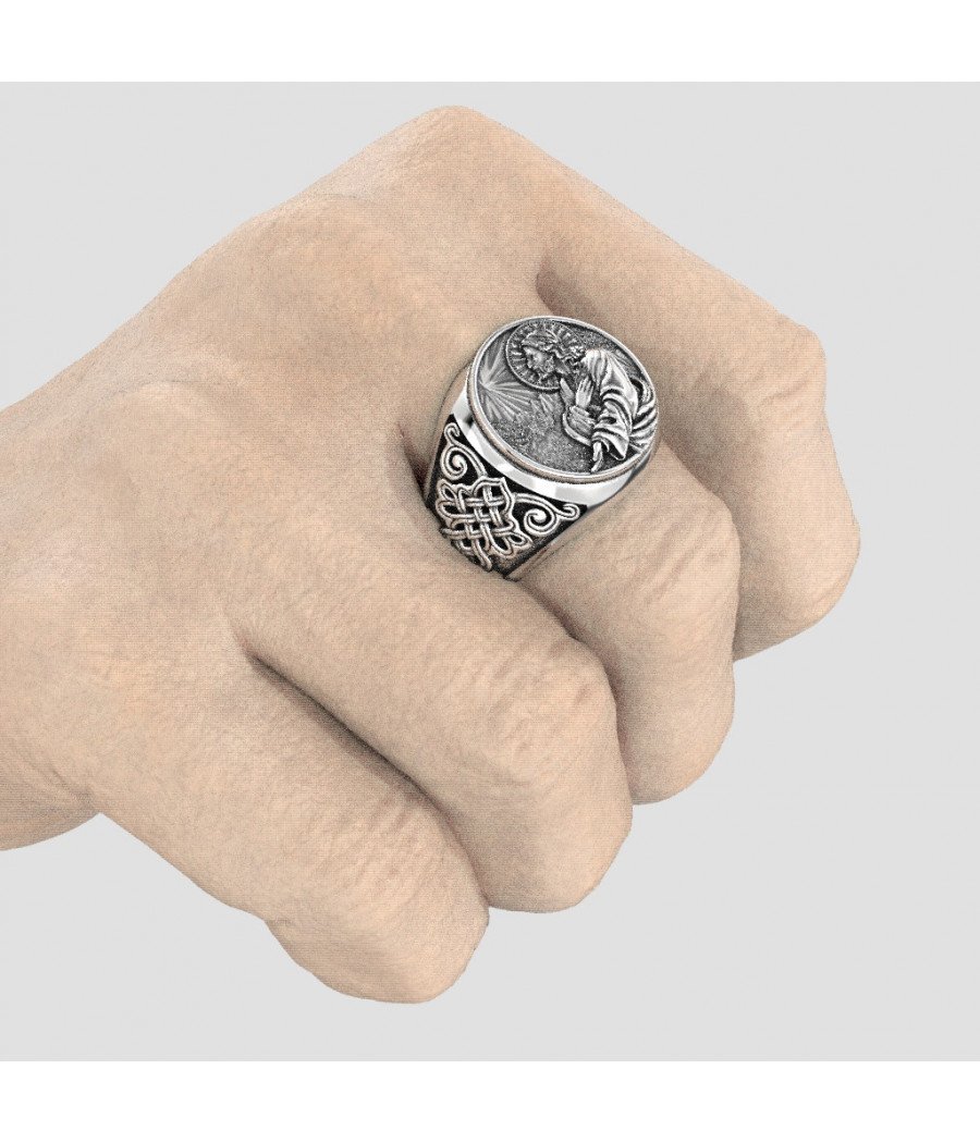 Серебряное кольцо ручной работы с Иисусом Христом - Мужчины