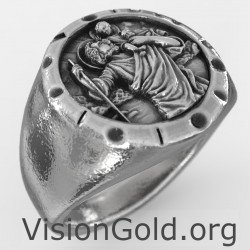 Vintage St Christopher Ring, Saint Christopher Signet Ring, Religious Jewelry, Mens Gift Silver 0651