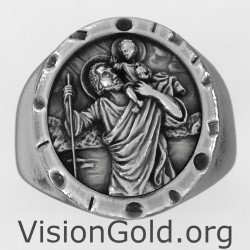 Vintage Ασημένιο Χειροποίητο Δαχτυλίδι Με Τον Άγιο