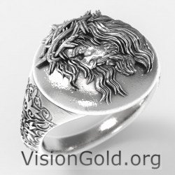 Mens Jesus Silver Ring, Savior Jesus Signet Ring, Religious Silver Ring, Christian Accessory, Religious Ring 0653