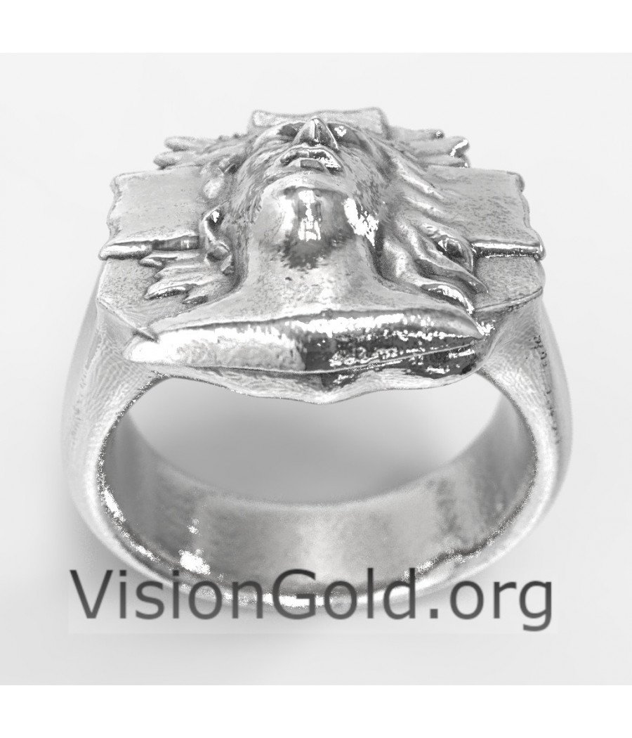 Artístico Anillo de Jesús de Plata Hecho a Mano-Visiongold® Christian Jewelry 0654