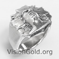 Kunstvoller handgefertigter Silberring mit Jesus - Visiongold®