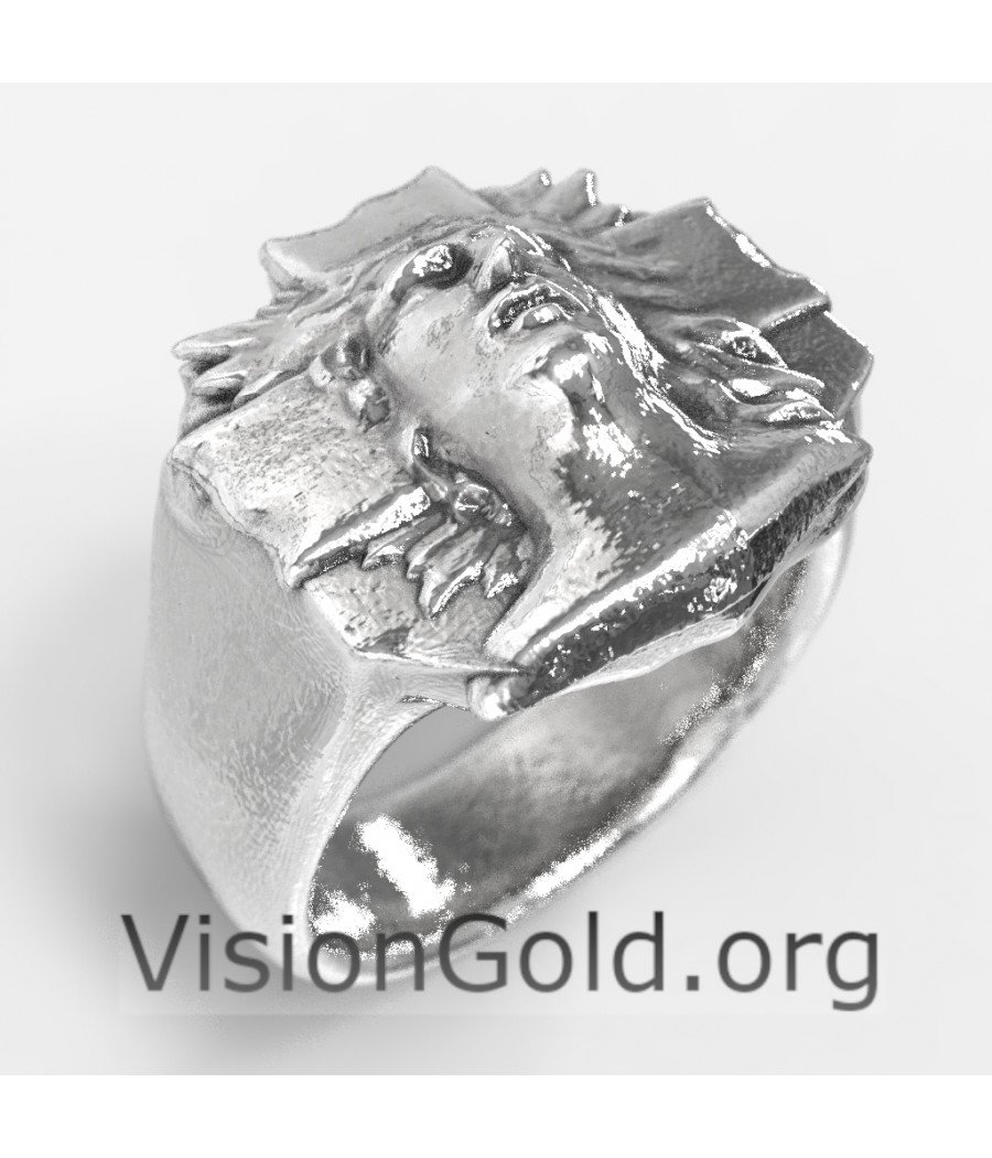 Artístico Anillo de Jesús de Plata Hecho a Mano-Visiongold® Christian Jewelry 0654