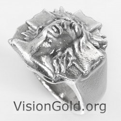 Artístico Anillo de Jesús de Plata Hecho a Mano-Visiongold® Christian Jewelry 0654