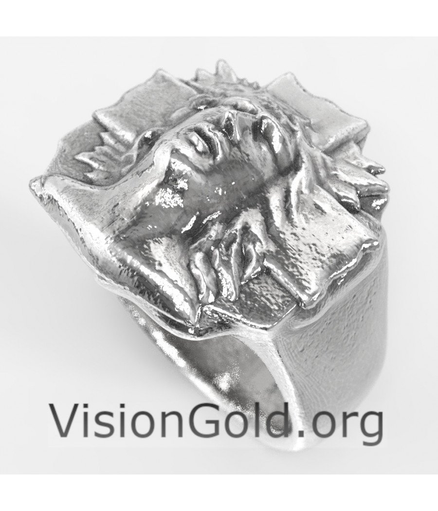 Artístico Anillo de Jesús de Plata Hecho a Mano-Visiongold® Christian Jewelry 0654