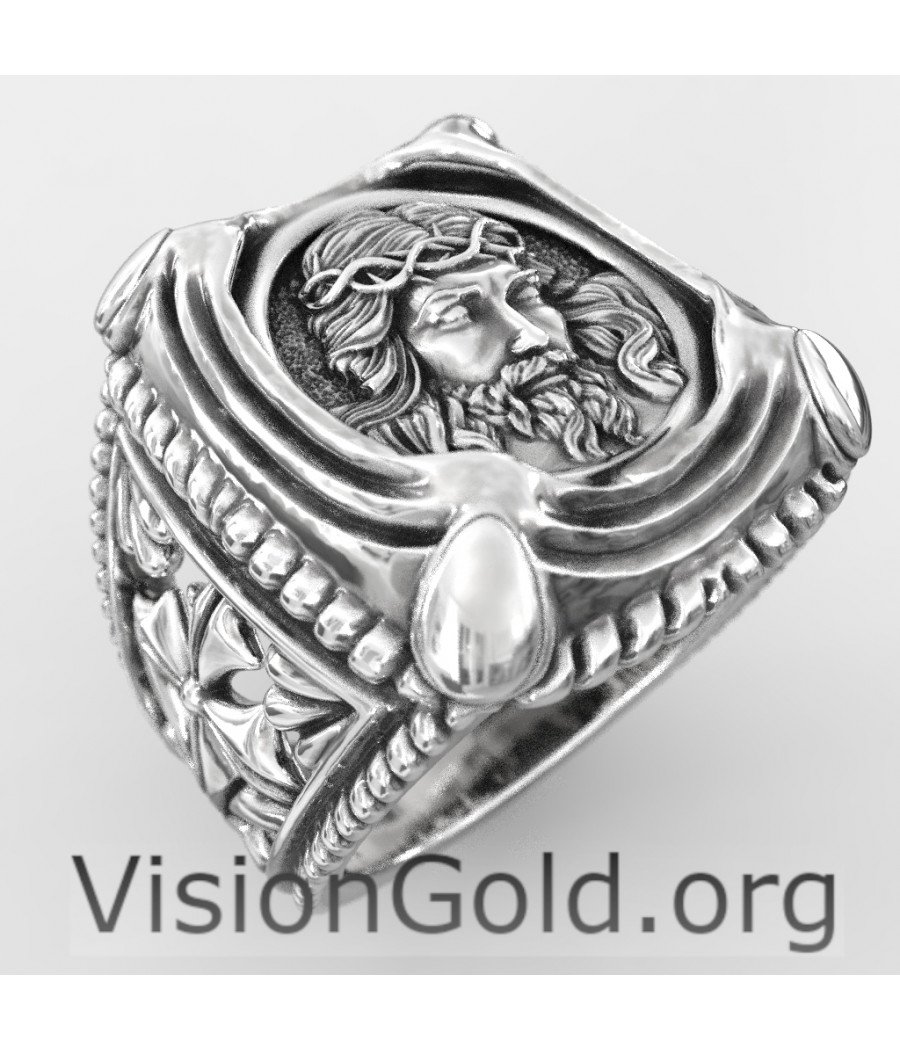 Silver Signet Jesus Ring For Mens 0659