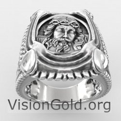 Silver Signet Jesus Ring For Mens 0659