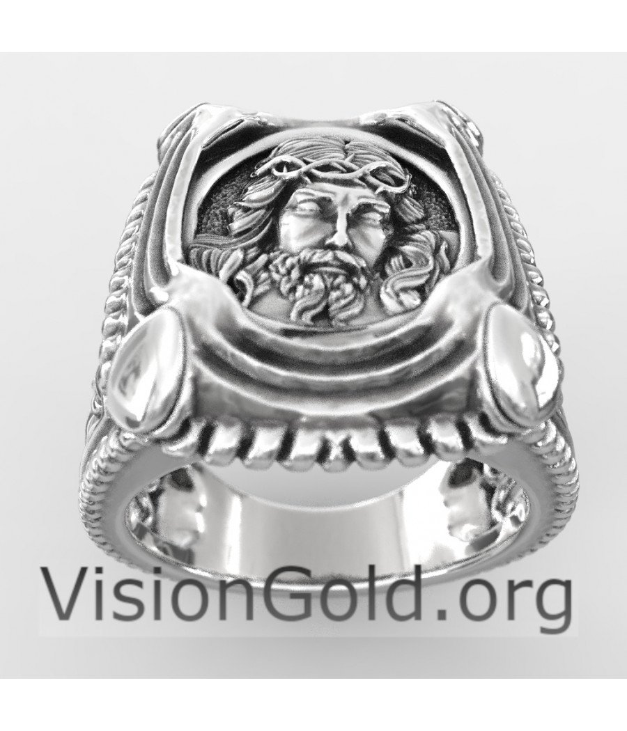 Silver Signet Jesus Ring For Mens 0659