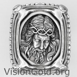 Silver Signet Jesus Ring For Mens 0659