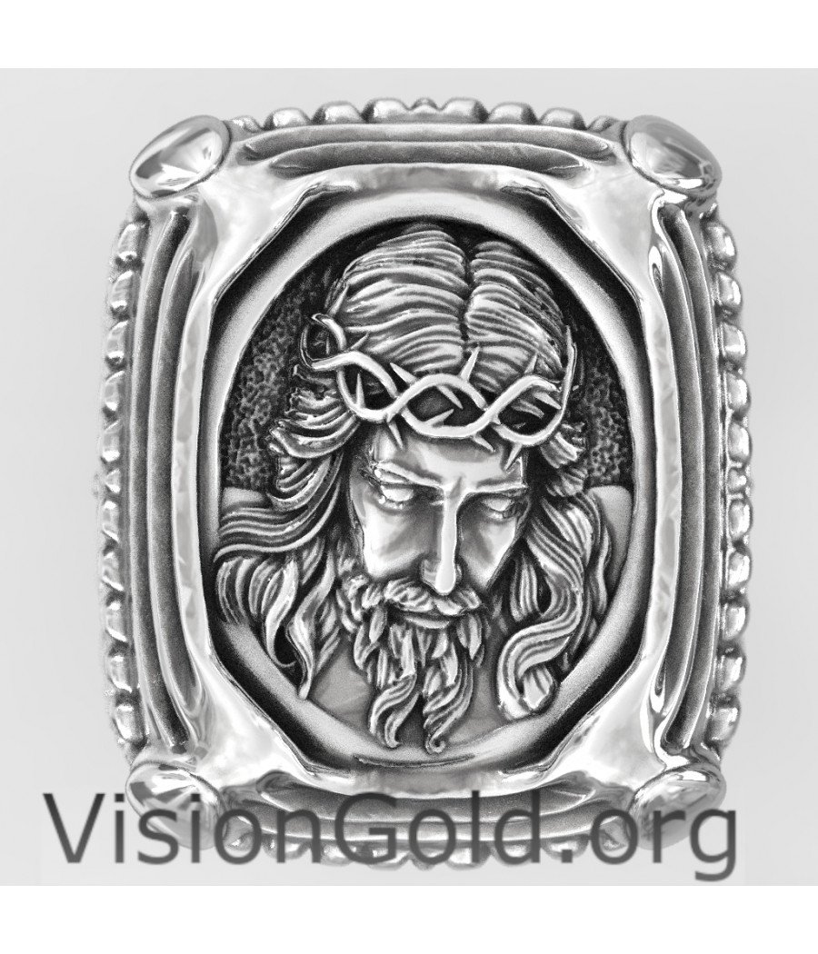 Silver Signet Jesus Ring For Mens 0659