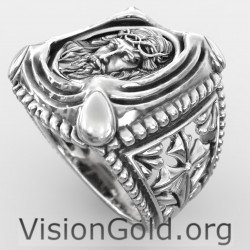 Silver Signet Jesus Ring For Mens 0659